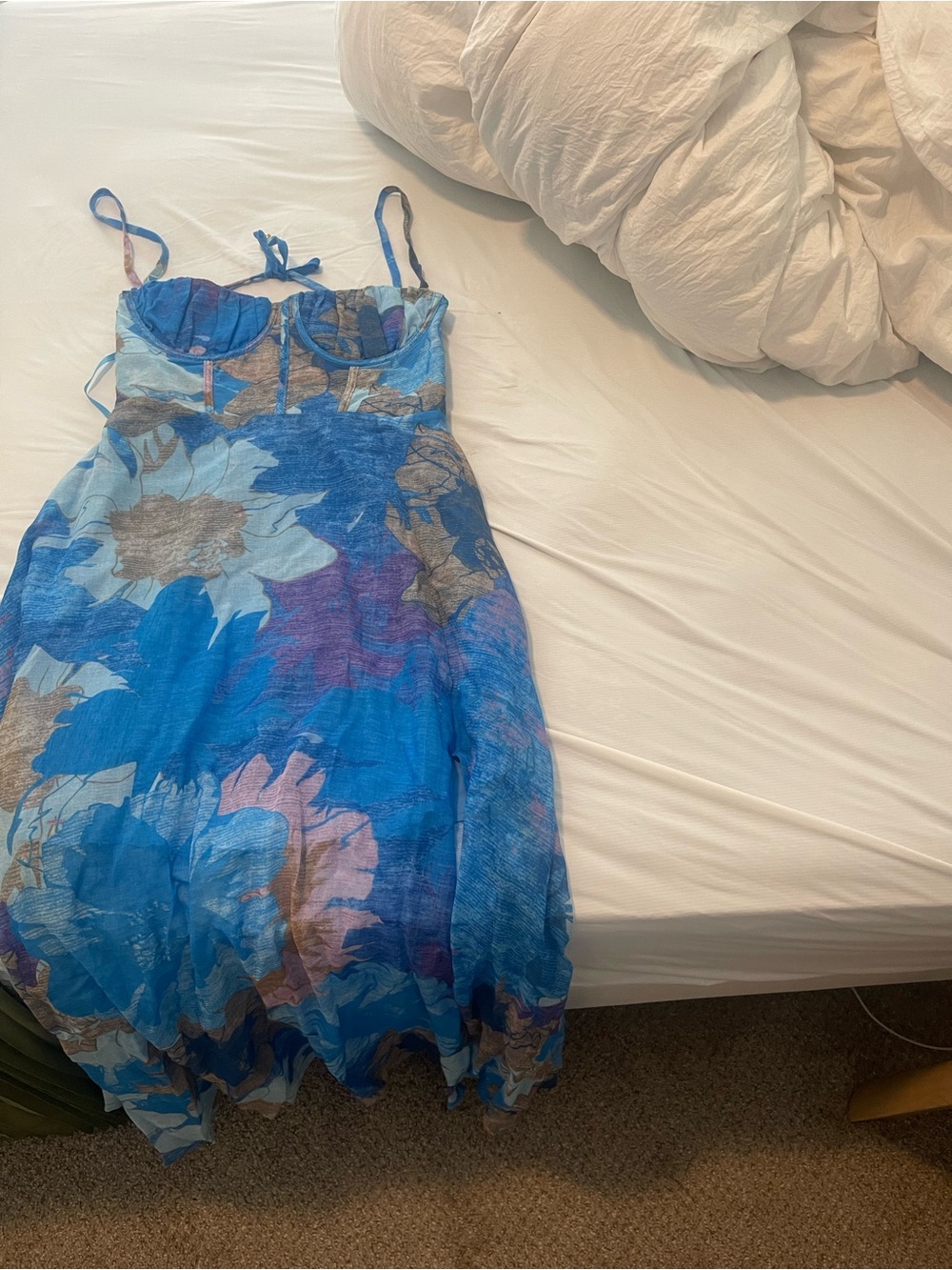 Hello Molly Blue Floral Midi Dress with Spaghetti Straps
